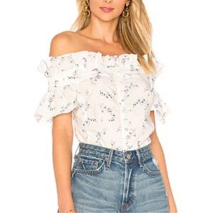 Rebecca Taylor White Off-the-Shoulder Ruffled Blouse